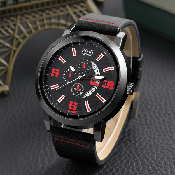 SOKI Men Business Alloy Quartz Watch Jewelry Set