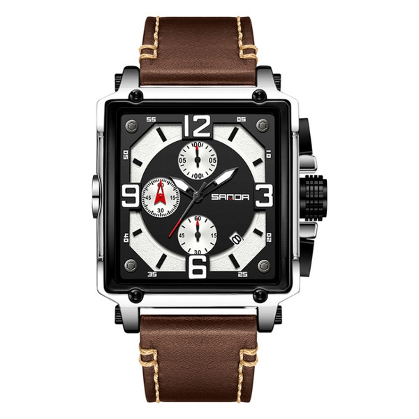 SANDA 5304 Quartz Men Watch Three Eyes Six Stitches Simple Calendar Waterproof Waist Watch