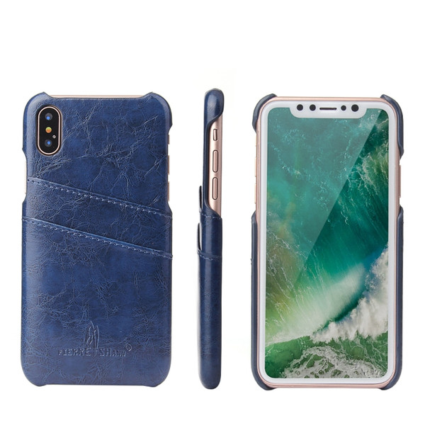 For iPhone X / XS Fierre Shann Retro Oil Wax Texture PU Leather Case with Card Slots
