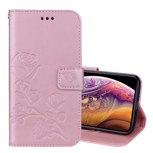 For iPhone XS Max Rose Embossed Horizontal Flip PU Leather Case with Holder & Card Slots & Wallet