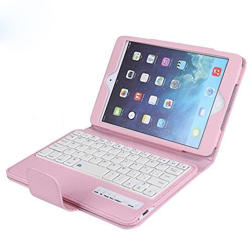 SPM01 For iPad mini 5 / 4 / 3 / 2 / 1 Litchi Texture Detachable Plastic Bluetooth Keyboard Leather Tablet Case with Stand Function