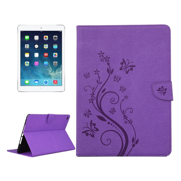 For iPad Air 2 Pressed Flowers Butterfly Pattern Horizontal Flip PU Leather Case with Magnetic Buckle & Holder & Card Slots & Wallet