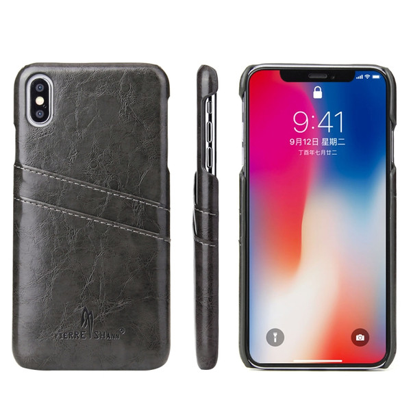 For iPhone XS Max Fierre Shann Retro Oil Wax Texture PU Leather Case with Card Slots