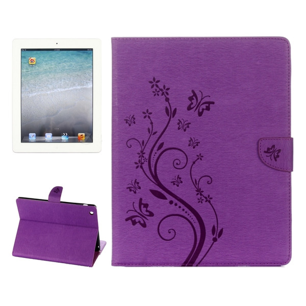 For iPad 4 Pressed Flowers Butterfly Pattern Horizontal Flip PU Leather Case with Magnetic Buckle & Holder & Card Slots & Wallet