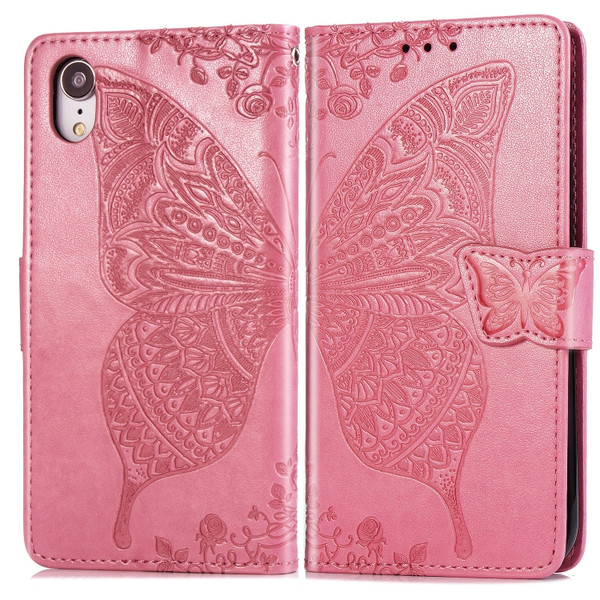 For iPhone XR Butterfly Love Flowers Embossing Horizontal Flip Leather Case with Holder & Card Slots & Wallet & Lanyard
