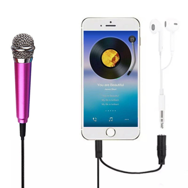 3.5mm Male + 3.5mm Female Ports Mini Household Mobile Phone Sing Song Metal Condenser Microphone, Compatible with IOS / Android System