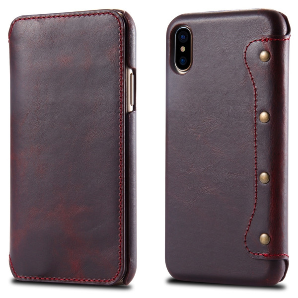 For iPhone X / XS Oil Wax Cowhide Horizontal Flip Leather Case with Card Slots & Wallet