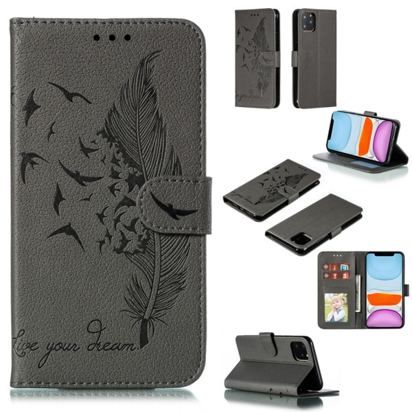 Feather Pattern Litchi Texture Horizontal Flip Leather Case with Wallet & Holder & Card Slots