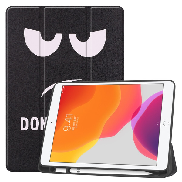 For iPad 10.2 Colored Drawing Horizontal Flip Leather Case with Three-folding Holder & Sleep / Wake-up Function