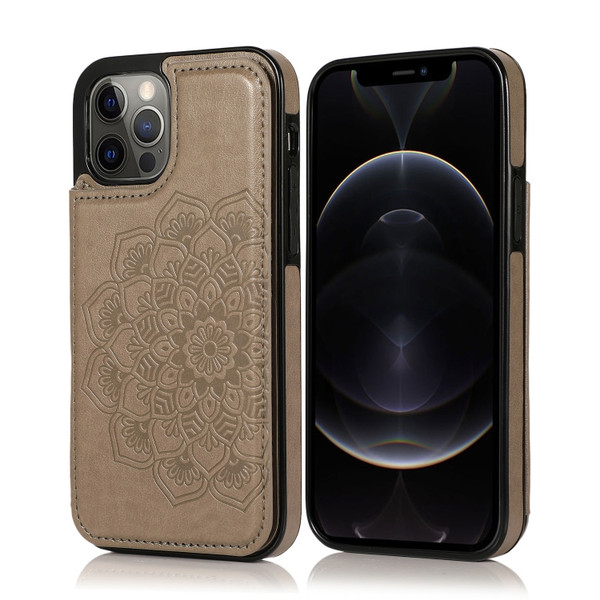 Double Buckle Mandala Pattern PU+TPU Protective Case with Card Slots & Holder & Photo Frame