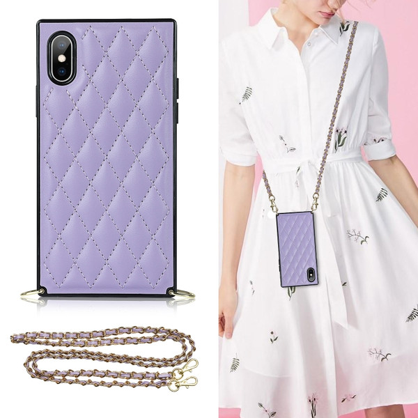 Elegant Rhombic Pattern Microfiber Leather +TPU Shockproof Case with Crossbody Strap Chain