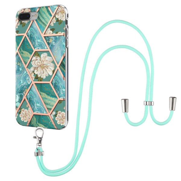 Electroplating Splicing Marble Flower Pattern TPU Shockproof Case with Lanyard