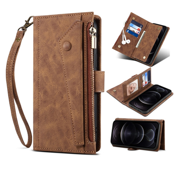 Retro Frosted Horizontal Flip Leather Case with Holder & Card Slot & Wallet & Zipper Pocket & Lanyard