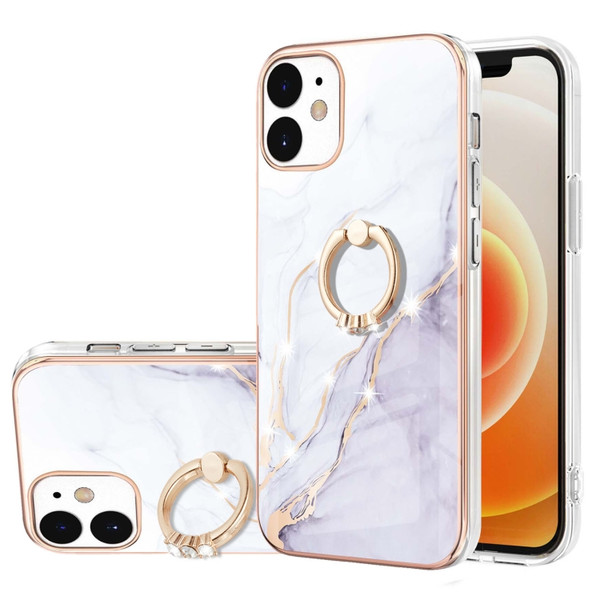 Electroplating Marble Pattern IMD TPU Shockproof Case with Ring Holder
