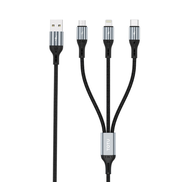 TOTUDESIGN B3B-011 Speedy Series II 3 In 1 8 Pin + Type-C / USB-C + Micro USB Charging Data Cable, Length: 1.2m