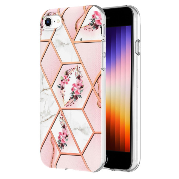 Electroplating Splicing Marble Flower Pattern TPU Shockproof Phone Case
