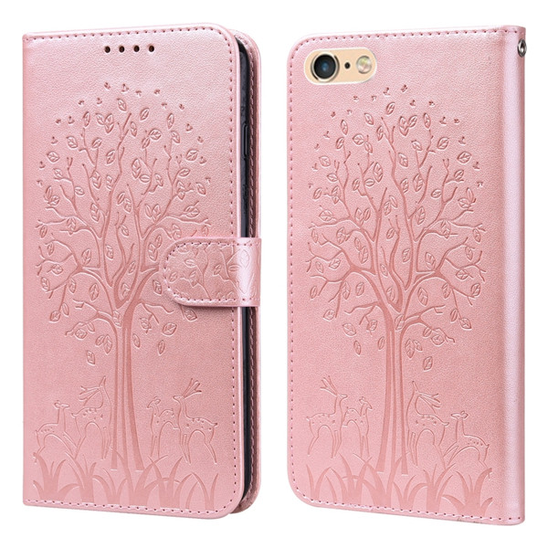 Tree & Deer Pattern Pressed Printing Horizontal Flip Leather Phone Case