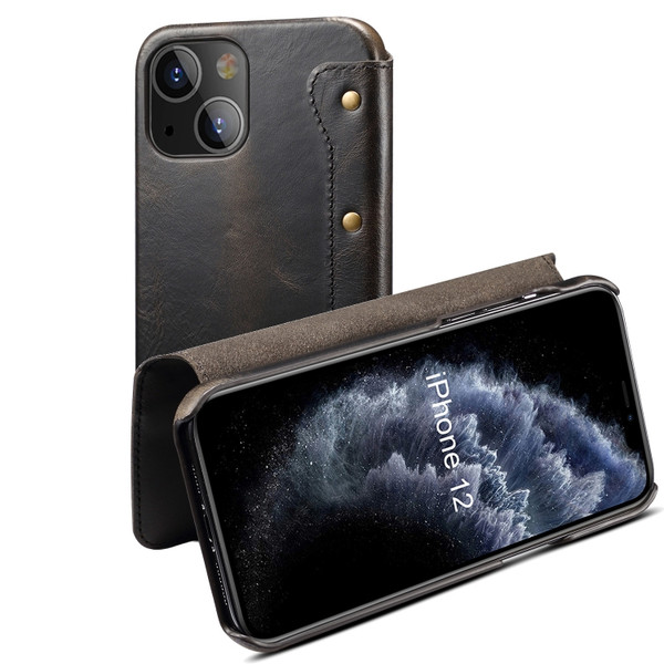 Denior Oil Wax Top Layer Cowhide Simple Flip Leather Case