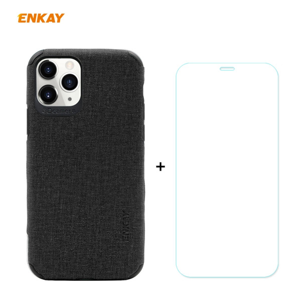 For iPhone 11 Pro Max ENKAY ENK-PC0332 2 in 1 Business Series Denim Texture PU Leather + TPU Soft Slim Case Cover ＆ 0.26mm 9H 2.5D Tempered Glass Film