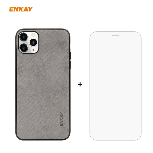 For iPhone 11 Pro ENKAY ENK-PC0292 2 in 1 Business Series Fabric Texture PU Leather + TPU Soft Slim Case Cover ＆ 0.26mm 9H 2.5D Tempered Glass Film