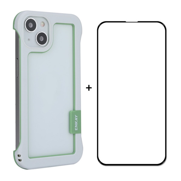 ENKAY Frameless Hollow PC Case + Glass Film for iPhone 13