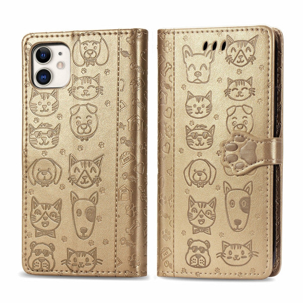 Cute Cat and Dog Embossed Horizontal Flip PU Leather Case with Holder / Card Slot / Wallet / Lanyard