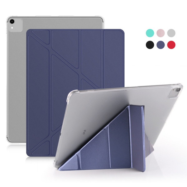 For iPad Pro 12.9 inch (2020) Multi-folding Horizontal Flip Shockproof Transparent PC + PU Leather Case with Sleep / Wake-up Function
