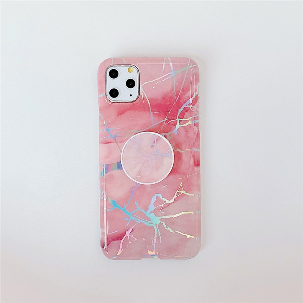 For iPhone 11 Pro  TPU Glossy Laser Marble Colorful Mobile Phone Protective Case with Folding Bracket