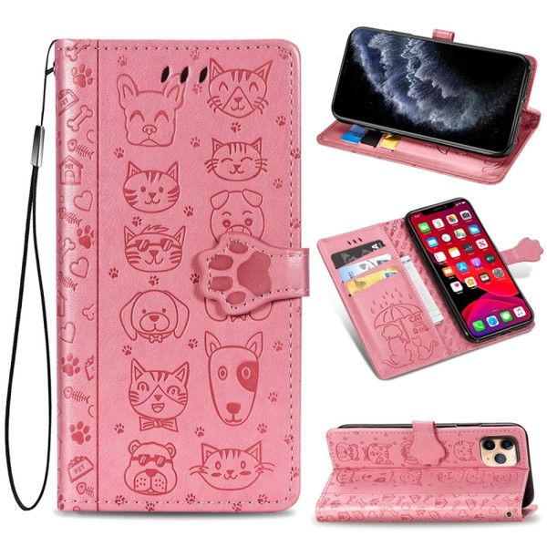 For iPhone 11 Pro Cute Cat and Dog Embossed Horizontal Flip PU Leather Case with Holder / Card Slot / Wallet / Lanyard