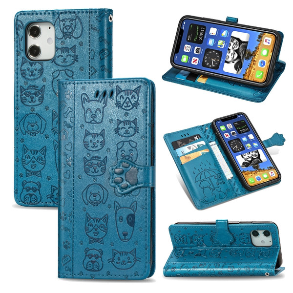 Cute Cat and Dog Embossed Horizontal Flip Leather Case with Holder & Card Slots & Wallet & Lanyard