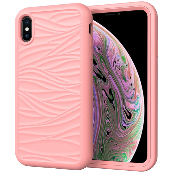 For iPhone XR Wave Pattern 3 in 1 Silicone+PC Shockproof Protective Case