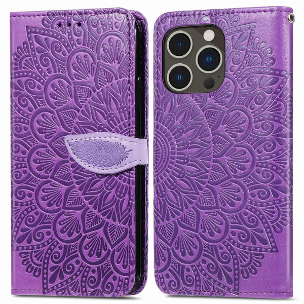Blooming Mandala Embossed Wings Buckle Leather Phone Case