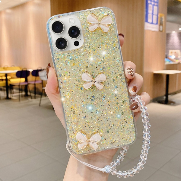 Starry Sequin Jade Butterfly Epoxy TPU Phone Case with Strap