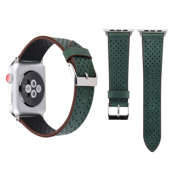 For Apple Watch Ultra 49mm / Series 8&7 45mm / SE 2&6&SE&5&4 44mm / 3&2&1 42mm Simple Fashion Genuine Leather Hole Pattern Watch Band