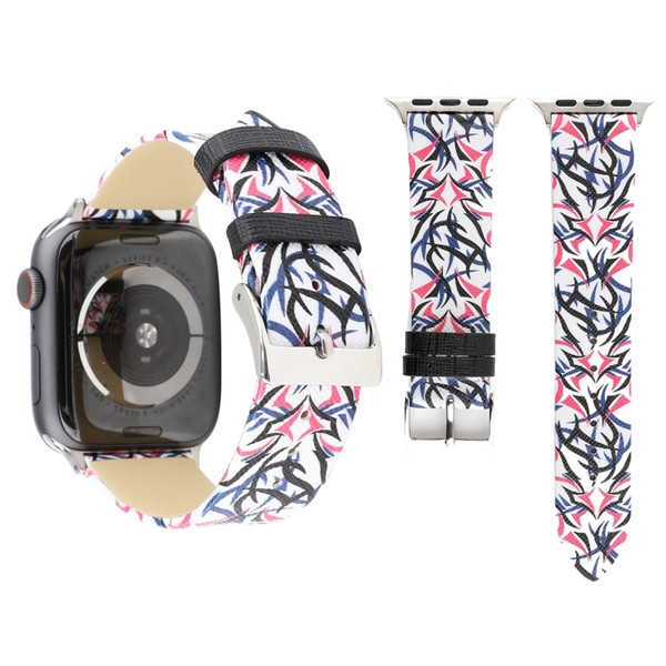 Thorns Printing Genuine Leather Watch Band for Apple Watch Series 8&7 41mm / SE 2&6&SE&5&4 40mm / 3&2&1 38mm