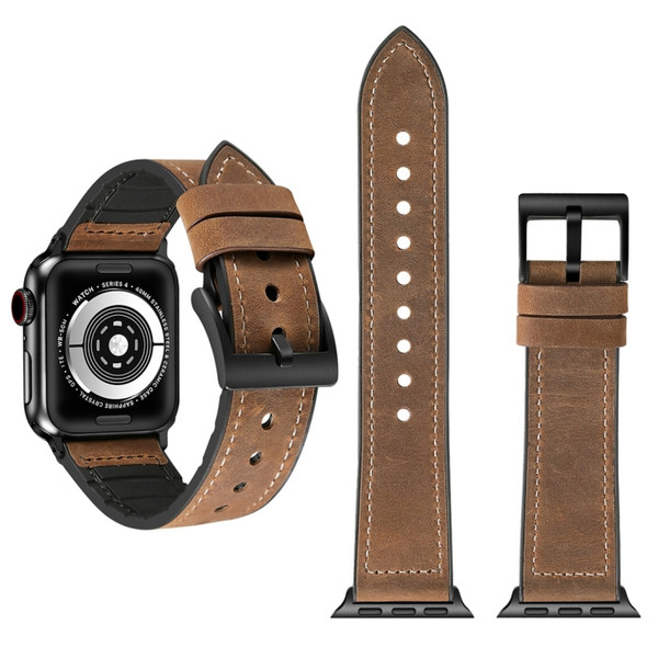 Crazy Horse Texture TPU + Stainless Steel Watch Band for Apple Watch Series 7 41mm / 6 & SE & 5 & 4 40mm / 3 & 2 & 1 38mm