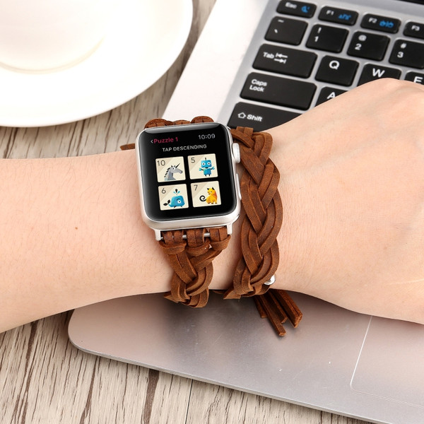 Hand-woven Leather Watchband For Apple Watch Series 6 & SE & 5 & 4 40mm / 3 & 2 & 1 38mm