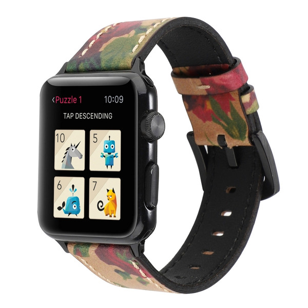 Retro Head-layer Cowhide Genuine Leather Watchband For Apple Watch Series 6 & SE & 5 & 4 44mm / 3 & 2 & 1 42mm