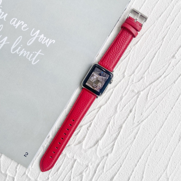 Lychee Top Layer Cowhide Watchband For Apple Watch Series