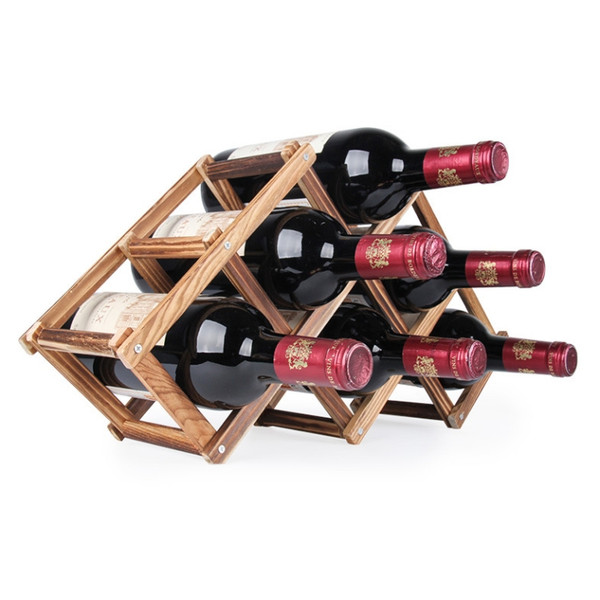 6 Bottles Racks Foldable Wine Stand Wooden Wine Holder Kitchen Bar Display Shelf