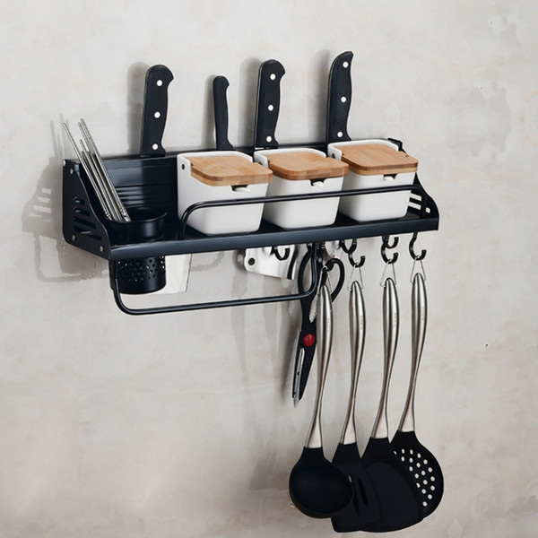 A Version 50cm 1 Cup  8 Hooks Kitchen Multi-function Wall-mounted Condiment Holder Storage Rack