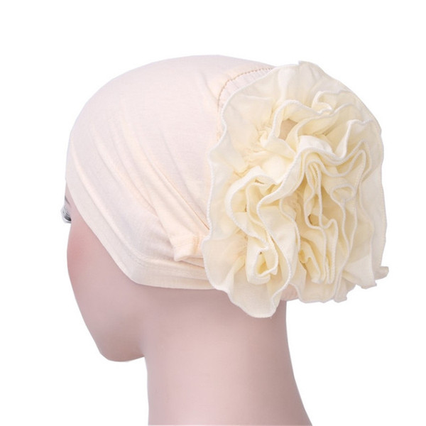 Solid Color Chiffon Big Cap Flower Pullover Turban Hat