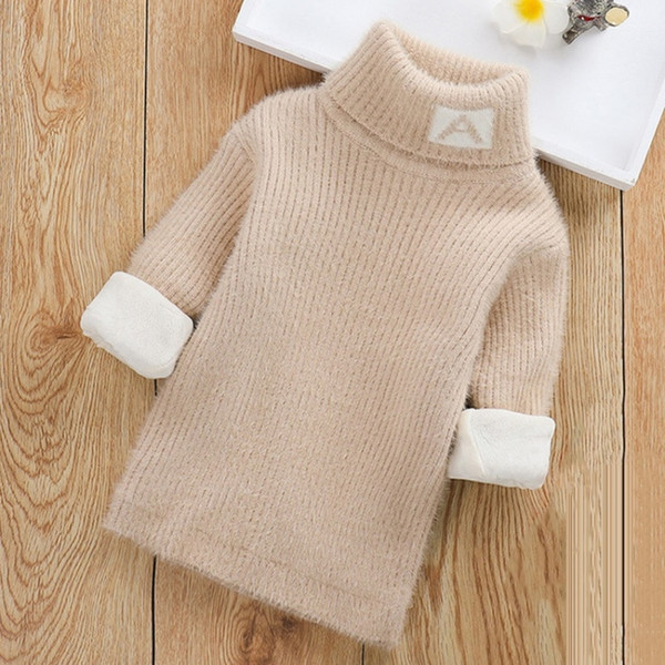 Plus Cashmere Style Letter Pattern Mink Cashmere Children Turtleneck Knitted Sweater