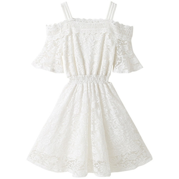 Girls Lace Sling Short Sleeve Dress