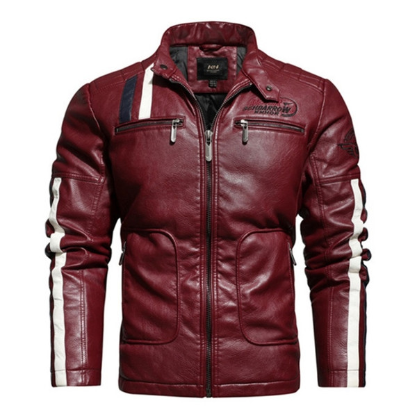 Autumn and Winter Letters Embroidery Pattern Tight-fitting Motorcycle Leather Jacket for Men