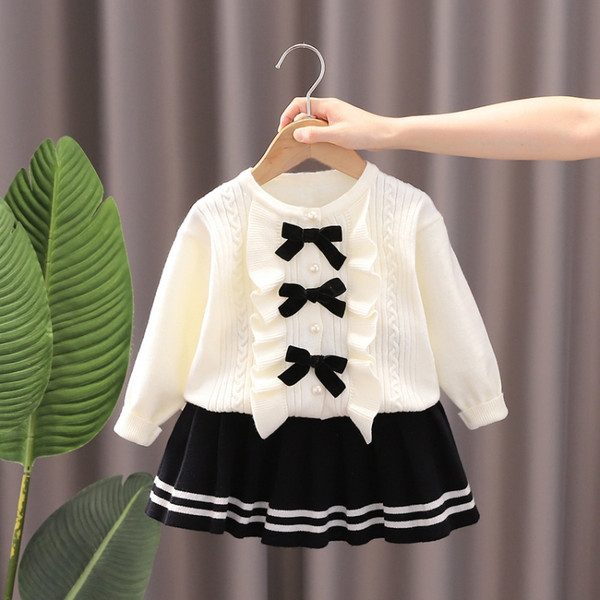 Girls Bow Sweater + Half Skirt Set Knitted Two-Piece Kit
