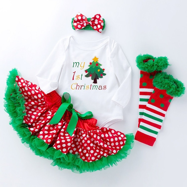 Baby Christmas Long Sleeve Cartoon Romper Net Gauze Tutu Set (Color:Santa Claus Size:66)