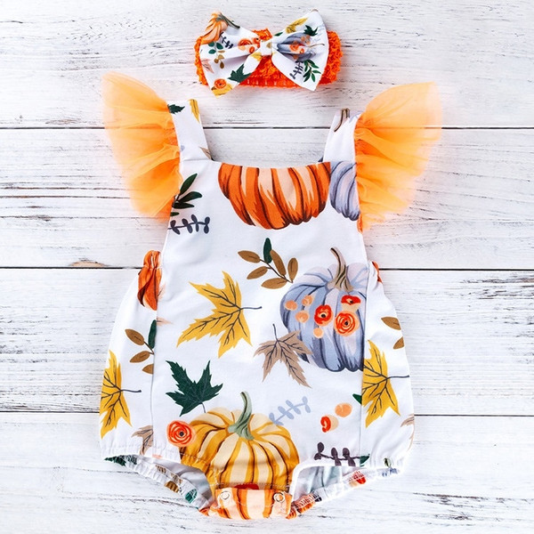 Baby Sleeveless Pumpkin Print Romper Jumpsuit