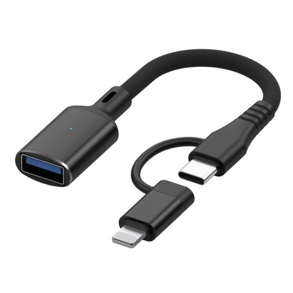 JS-112 2 in 1 USB Male to USB-C / Type-C / 8 Pin OTG Adapter Cable, Length: 15cm