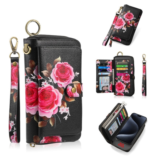 POLA MagSafe Flower Multi-functional Zipper Wallet Leather Phone Case